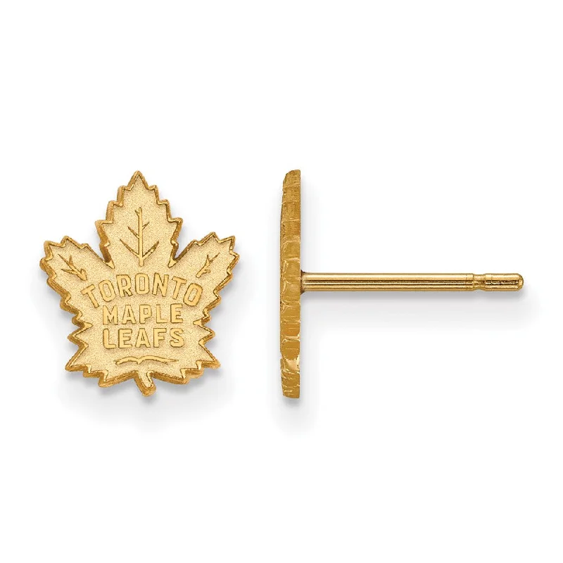 birthday gift earrings for women -SS 14k Yellow Gold Plated NHL Toronto Maple Leafs XS Post Earrings