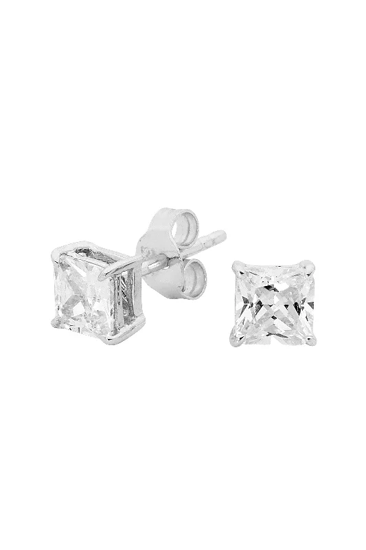 chic drop earrings for women -SQUARE CLEAR STUD 5MM