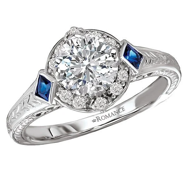 wedding rings for women -14KT GOLD 1.10 CTW DIAMOND & .13 CTW SAPPHIRE VINTAGE HALO RING