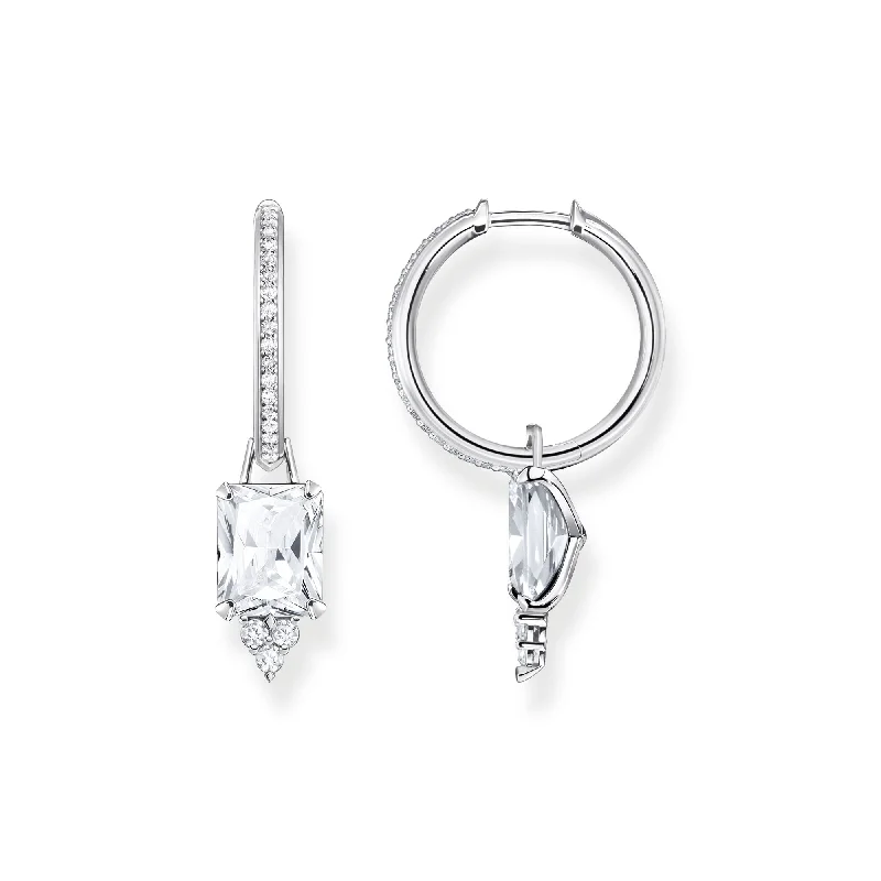 classic pearl earrings for women -Thomas Sabo Hoop Earrings White Stone Silver