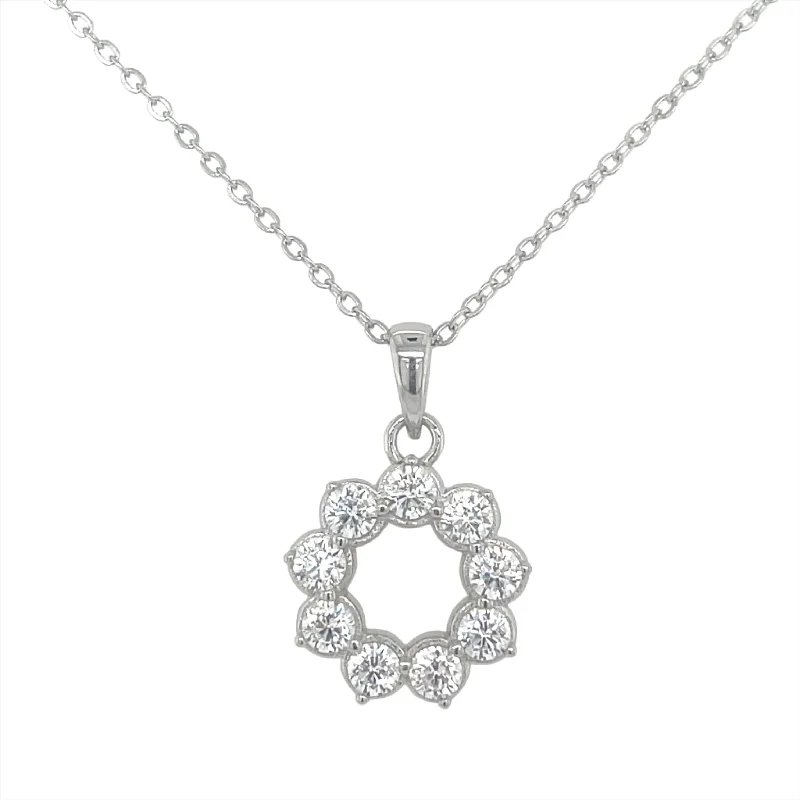 fashion necklaces for women -Sterling Silver Open Cz Pendant Necklace