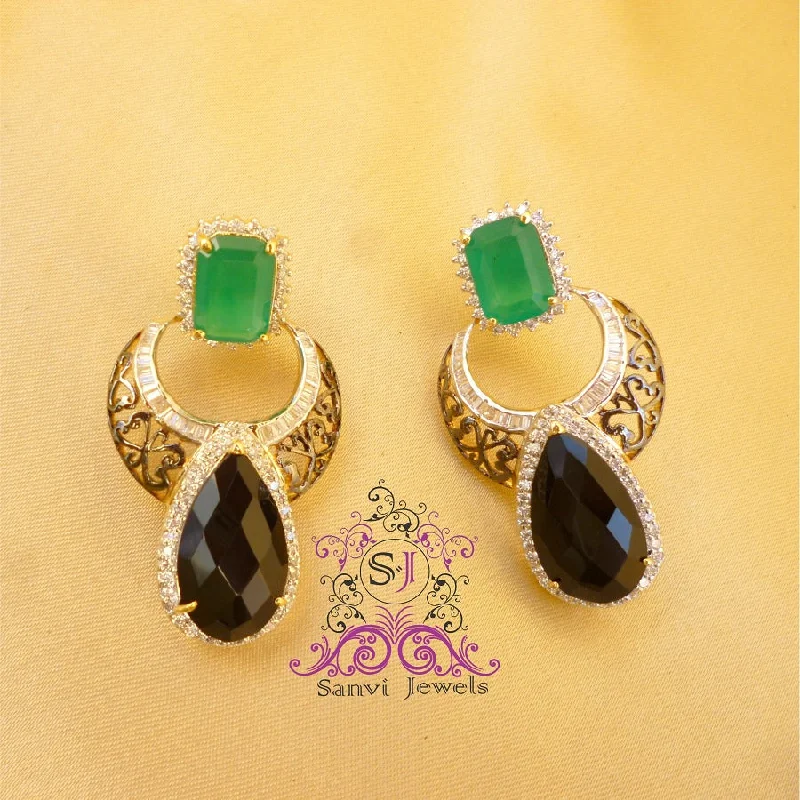 bold earrings for women -Green & Black Onyx Victorian Earring