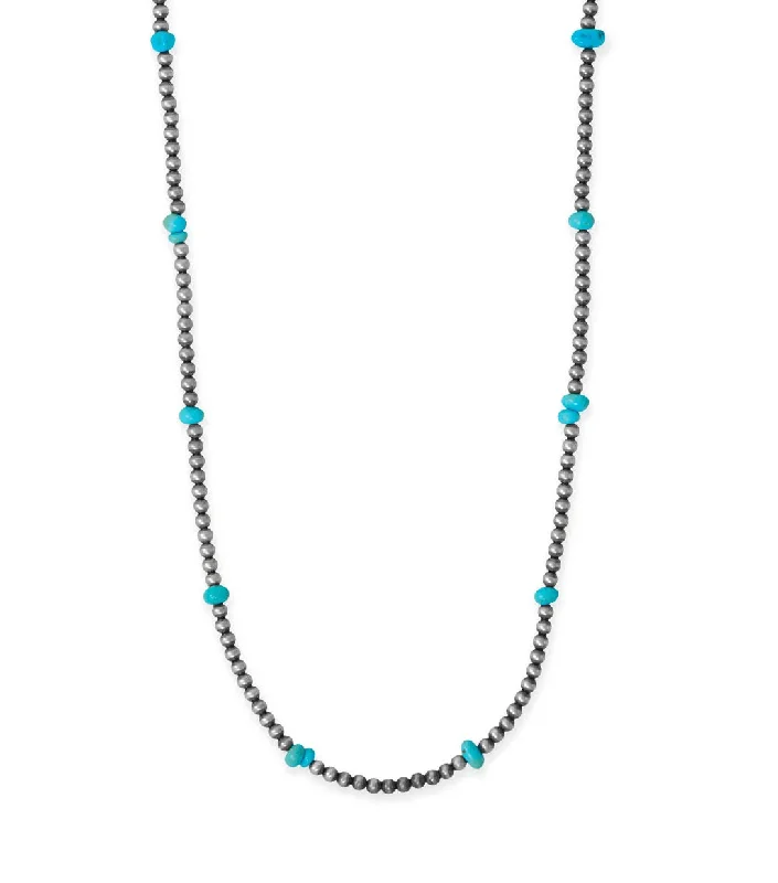 pearl drop necklaces for women -Sleeping Beauty Turquoise Chip and Oxidized Bead Necklace Sterling Silver - Handmade in the USA