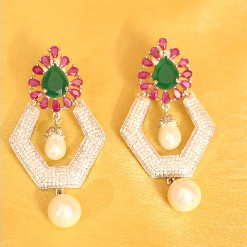 pearl drop earrings for women -Diamond Look Ruby & Emerald Earrings