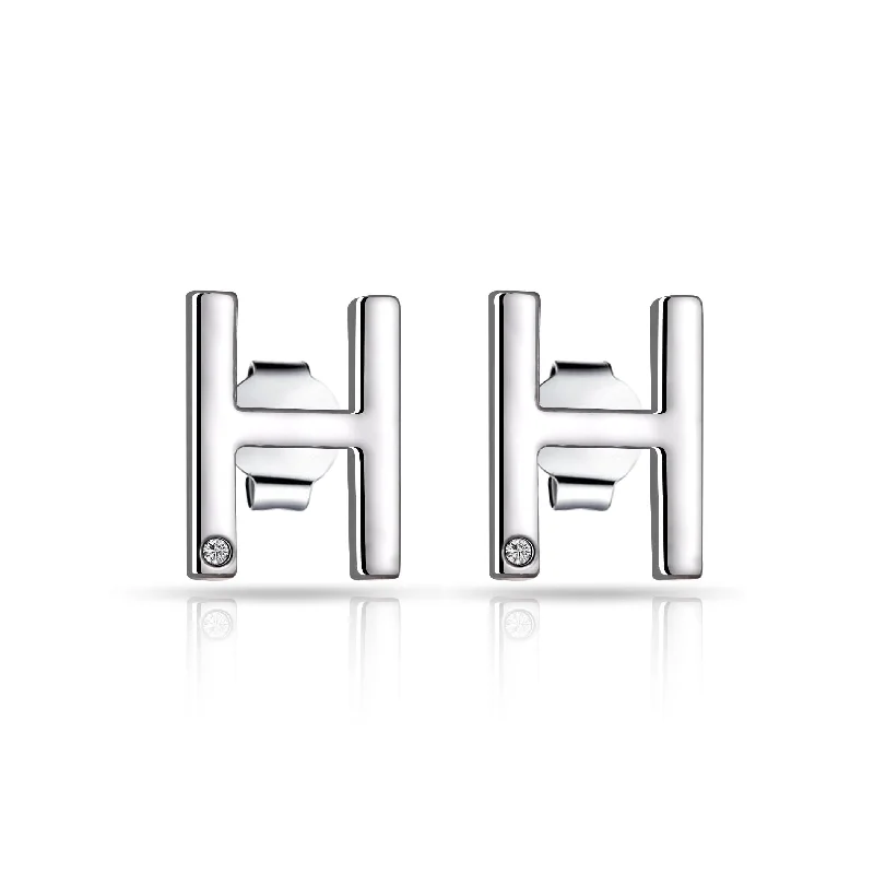 vintage drop earrings for women -Initial Earrings Letter H Created with Zircondia® Crystals