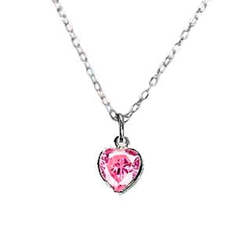 vintage crystal necklaces for women -Pink Heart Necklace Cubic Zirconia and Sterling Silver 13-inch Length