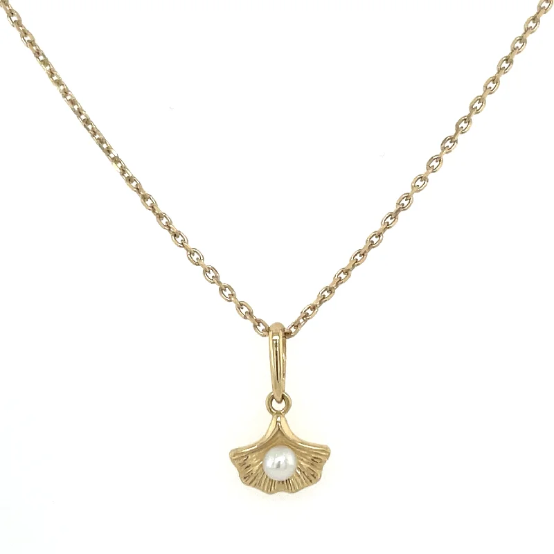 delicate necklaces for women -9ct Yellow Gold Pearl & Leaf Necklace