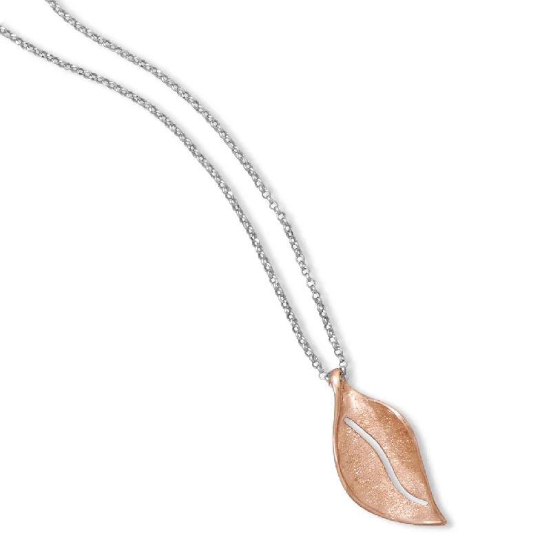 moonstone necklaces for women -Rose Gold-plated Leaf Necklace Rhodium-plated Sterling Silver, Made in Italy