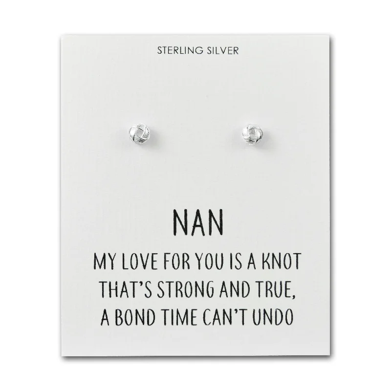 classic pearl earrings for women -Sterling Silver Nan Quote Knot Earrings