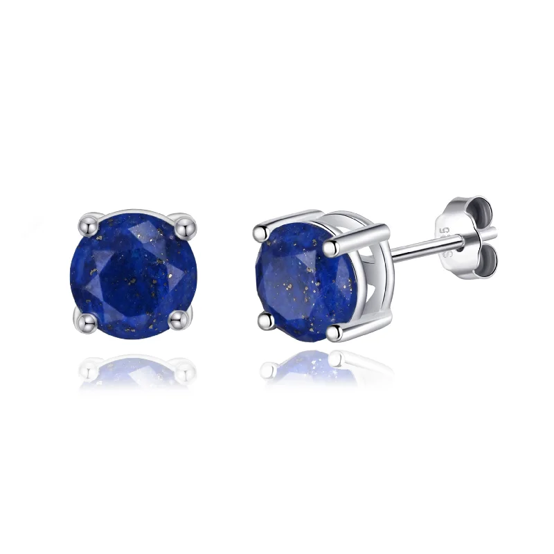 gold earrings for women -Sterling Silver Lapis Gemstone Earrings