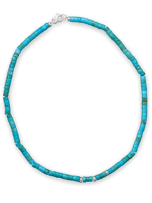 simple gold necklaces for women -Teens Mens Reconstituted Turquoise Necklace Heshi Bead Sterling Silver 21-inch Length