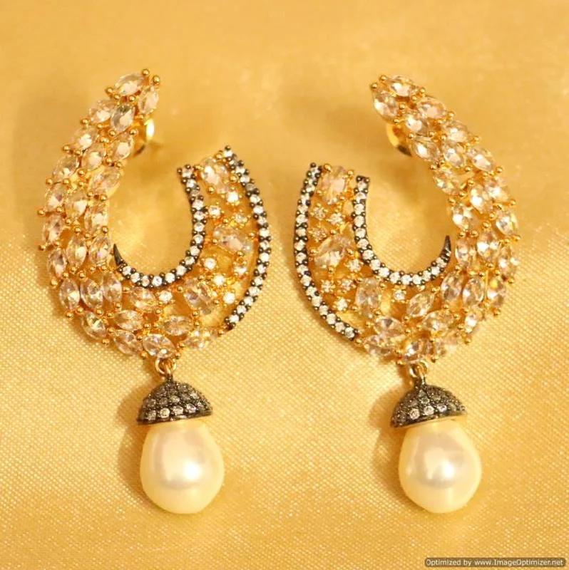 adjustable earrings for women -Victorian Look Pearl Diamond Polki Earrings