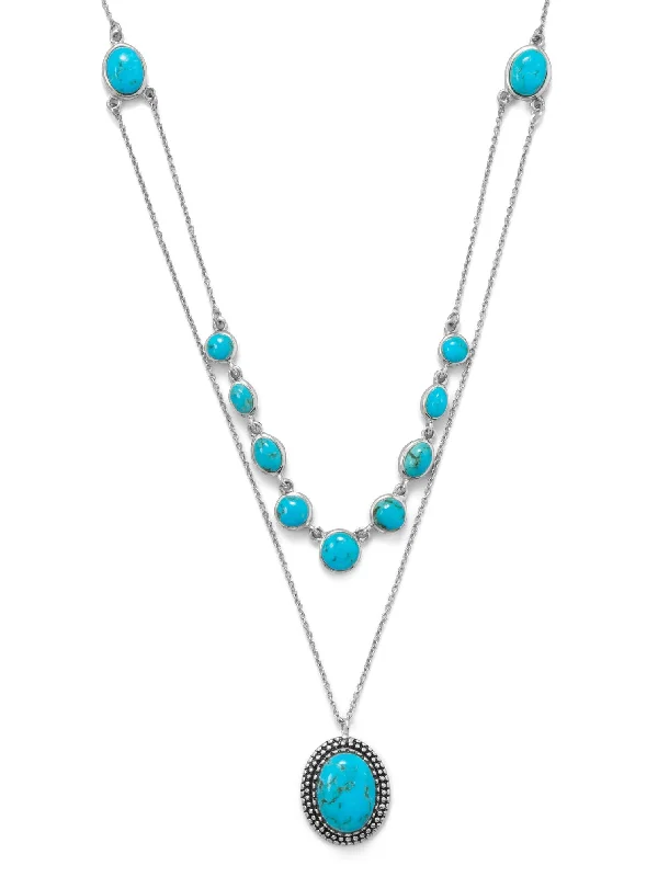 dainty gold necklaces for women -Layered Reconstituted Turquoise Necklace Sterling Silver