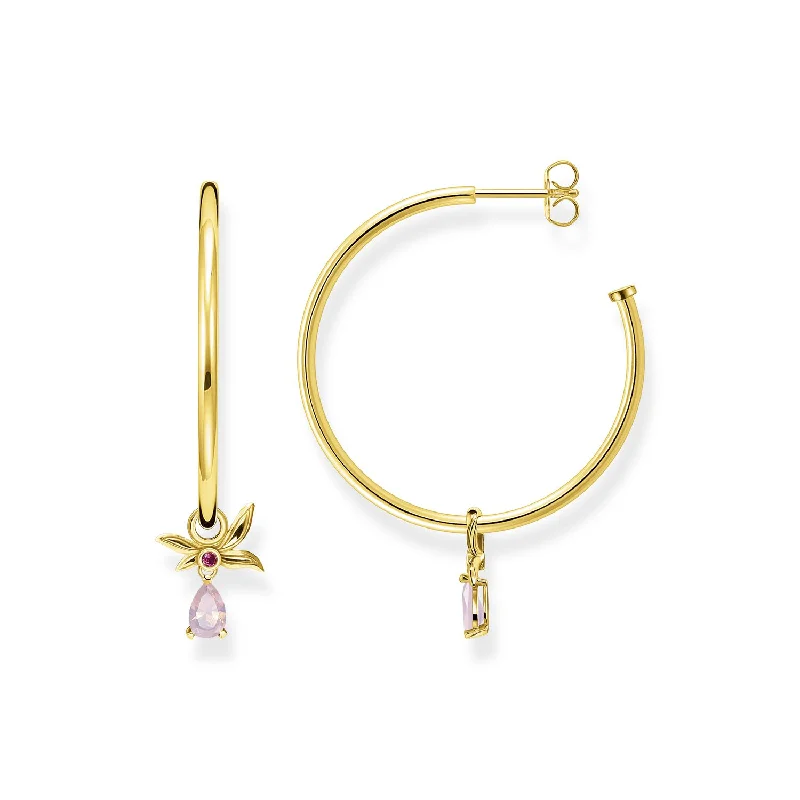 bridal hoop earrings for women -Thomas Sabo Hoop Earrings Flower Gold