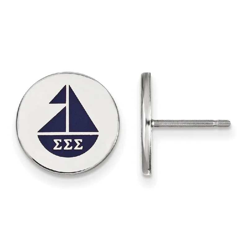 stylish gemstone earrings for women -Sterling Silver & Enamel Sigma Sigma Sigma Sailboat Post Earrings