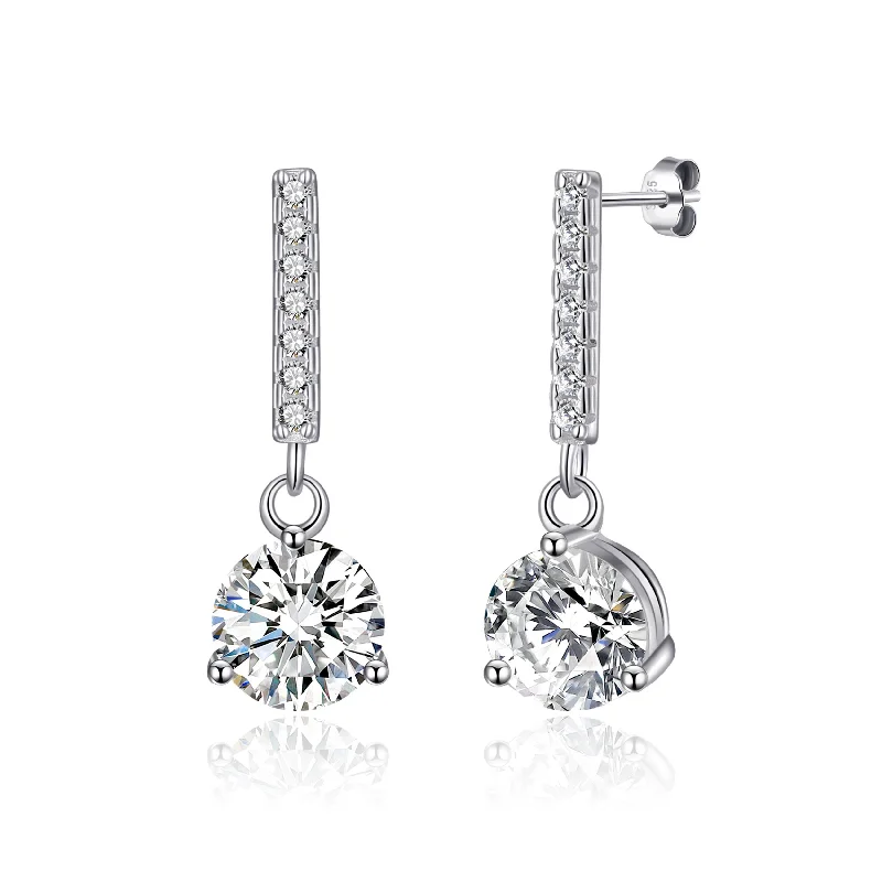 bold earrings for women -Sterling Silver Solitaire Drop Earrings Created with Zircondia® Crystals