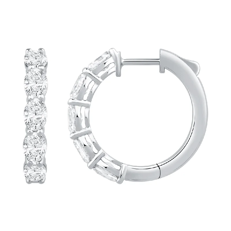 trendy silver earrings for women -Oval Cut Hoop Earrings with 2.00ct of Laboratory Grown Diamonds in 9ct White Gold