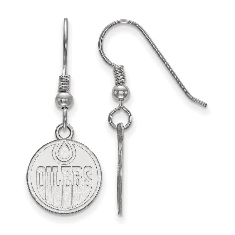 trendy drop earrings for women -Sterling Silver NHL Edmonton Oilers Small Dangle Earrings