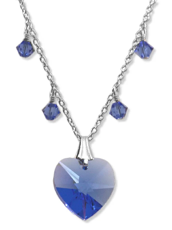 sterling silver necklaces for women -Heart Necklace Sterling Silver Made with Blue Swarvoski(R) Crystal