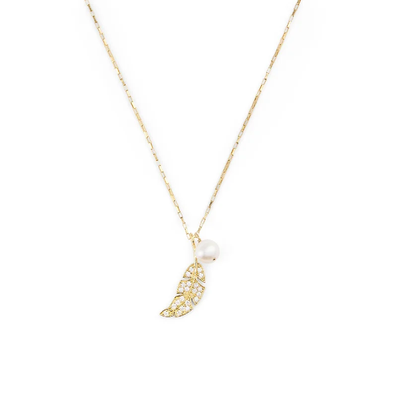 rose gold necklaces for women -Leaf & Drop Gold Filled Necklace w. Pearls