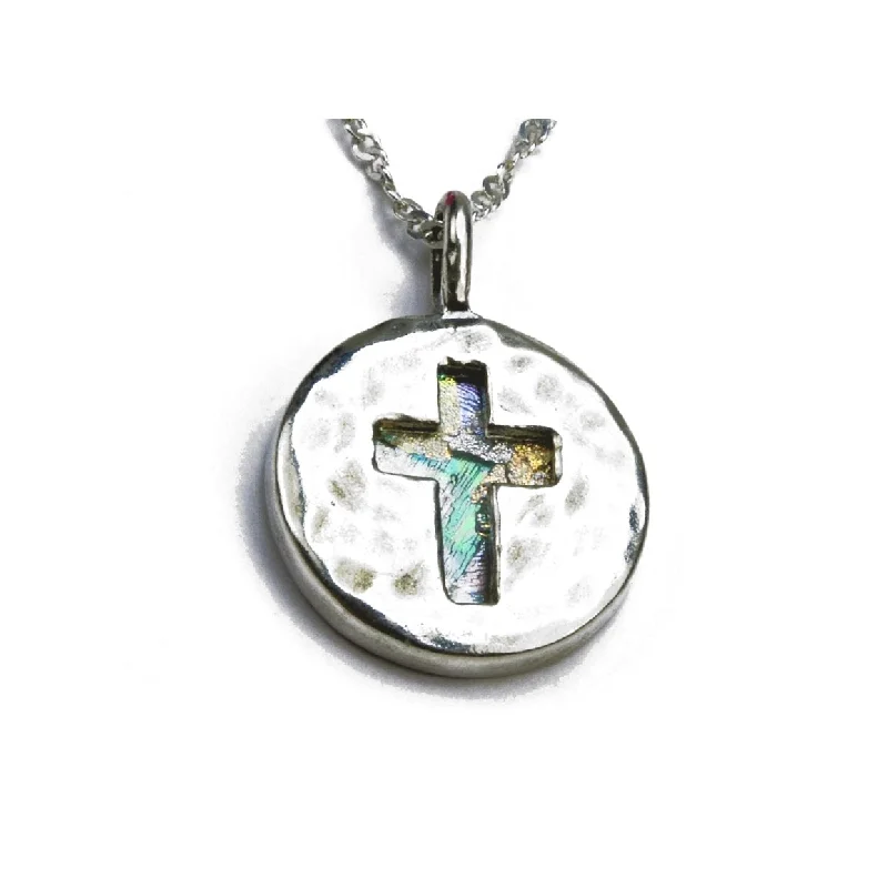 minimalistic silver necklaces for women -Ancient Roman Glass Necklace with Cut Out Cross Sterling Silver