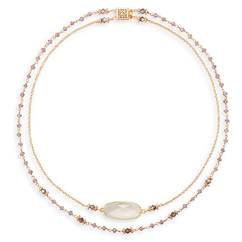 birthstone necklaces for women -Tanzanite, Citrine and Quartz Two Strand Necklace Gold on Sterling Silver