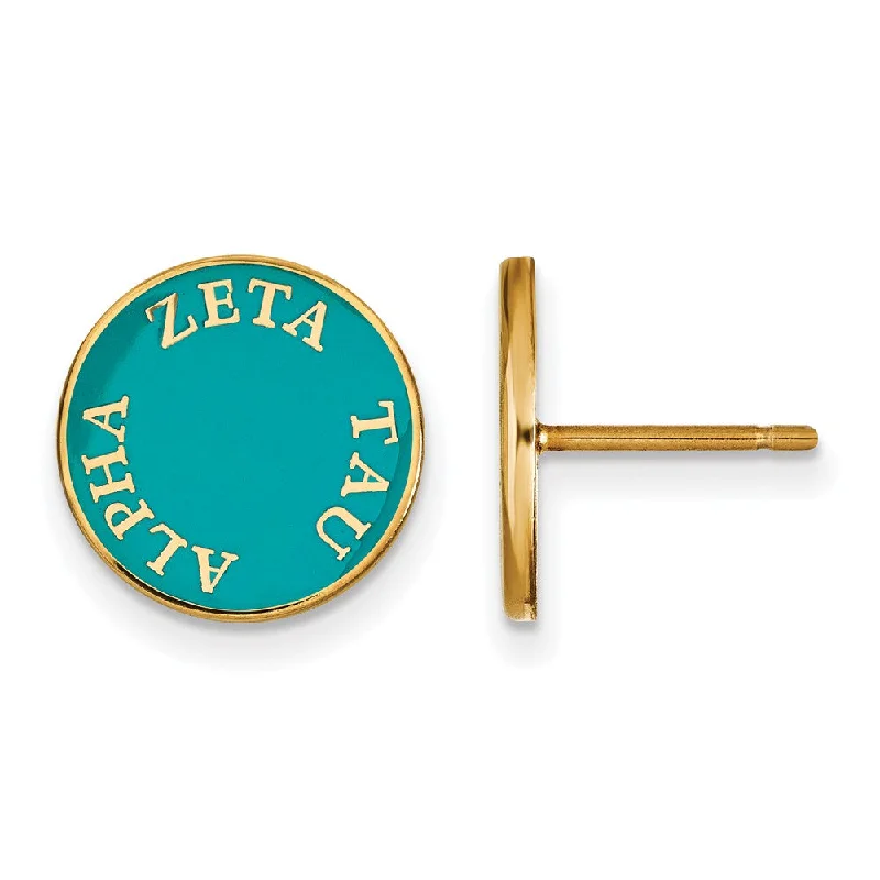 trendy statement earrings for women -14K Plated Silver & Blue-Green Enamel Zeta Tau Alpha Post Earrings