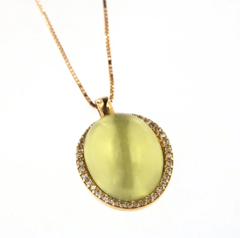 vintage necklaces for women -Cabouchon 18K Rose Gold Necklace w. Diamonds & Green Quartz