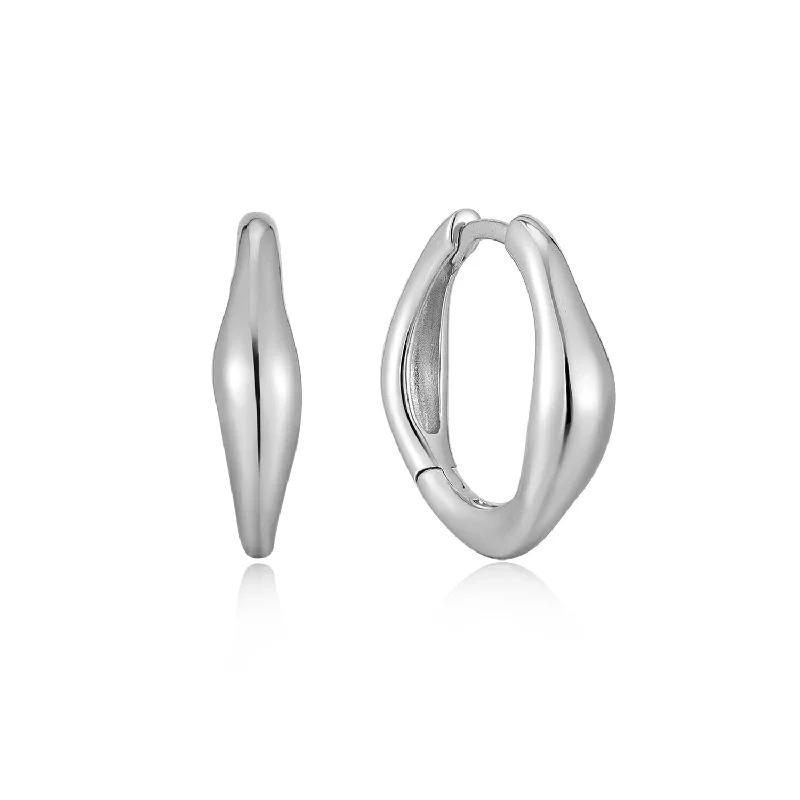 gold earrings for women -Ania Haie Silver Wave Huggie Hoop Earrings