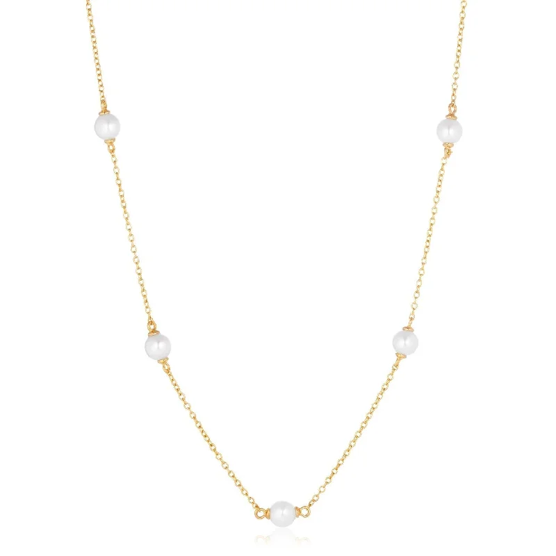 fashionable necklaces for women -Padua Cinque Gold Plated Necklace w. White Pearls