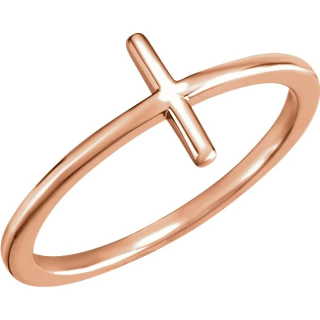 cubic zirconia rings for women -14KT Gold Sideways Cross Ring