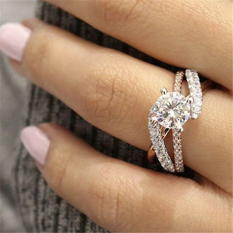 engraved rings for women -Fashion Feminine Luxury Crystal Zircon Ring