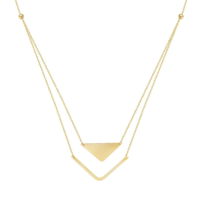 casual necklaces for women -14k Yellow Gold Triangle Bar Necklace - Layered Duos