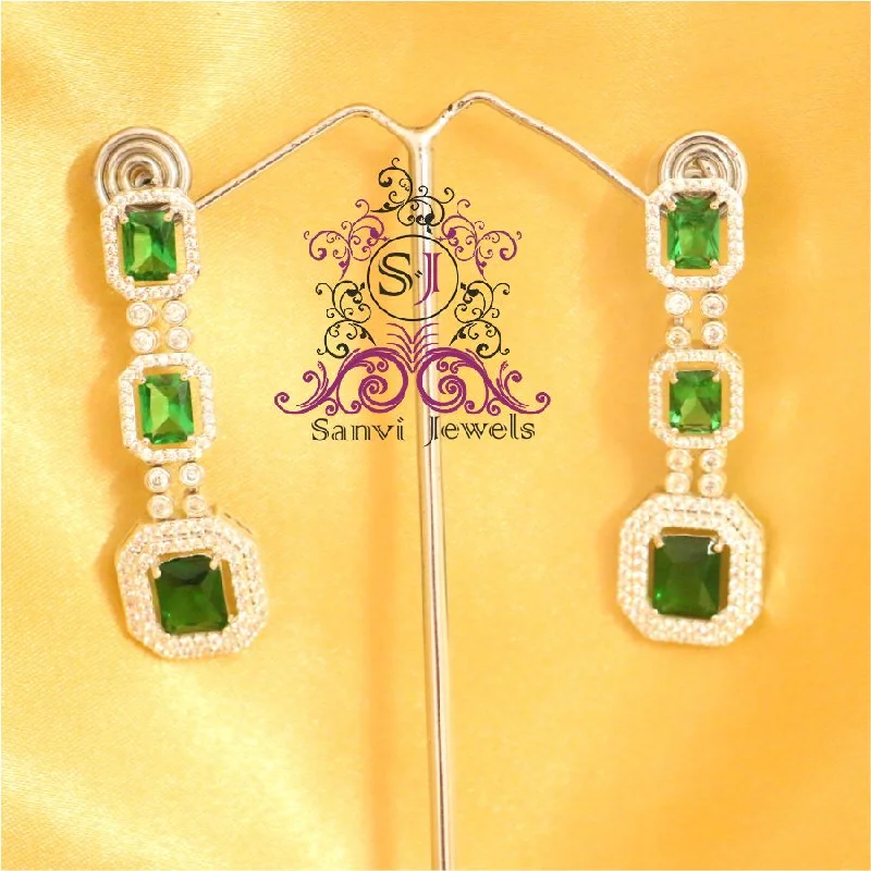 gold drop earrings for women -EMERALD COLOUR SILVER PLATED CZ FINE EARRINGS