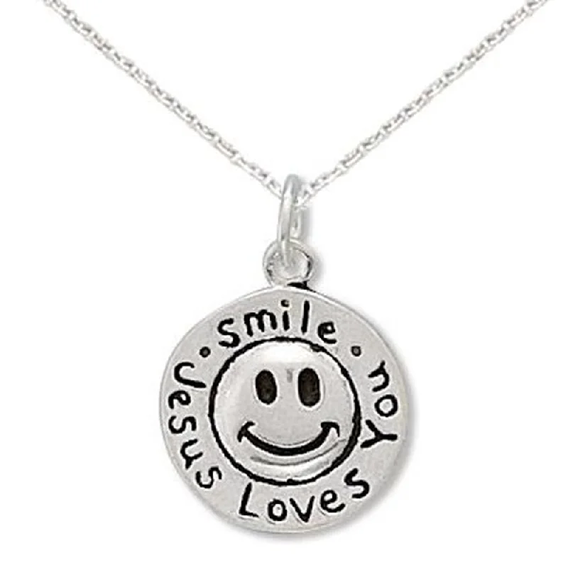 simple gold necklaces for women -Smile Jesus Loves You Sterling Silver Necklace, Includes Chain