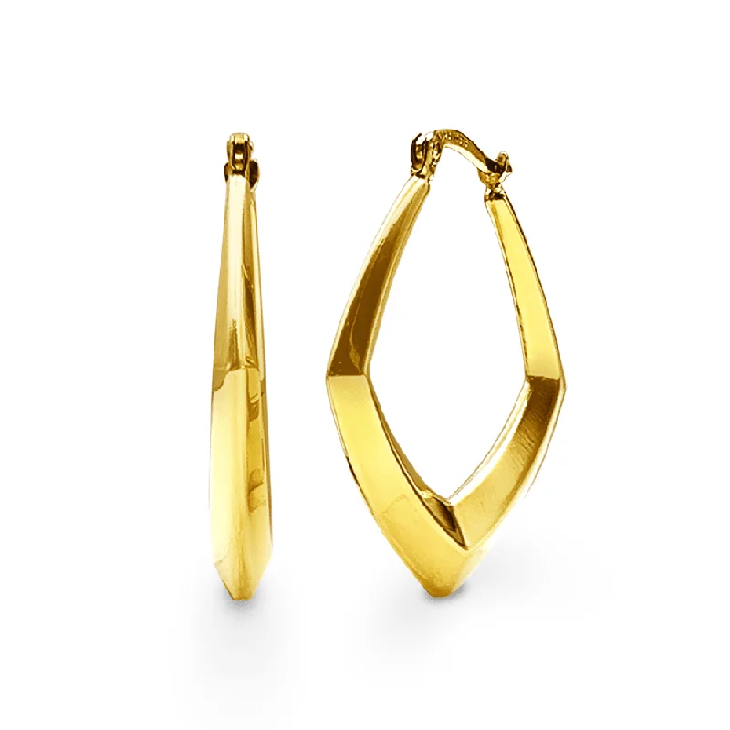 chic drop earrings for women -9ct Yellow Gold Silver Filled Angular Flat Knife Edged Hoop Earrings