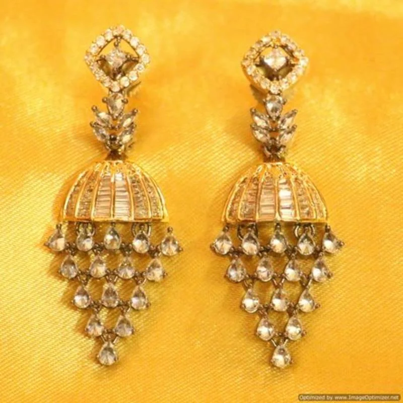 chic drop earrings for women -Victorian Look Gold Finish Polki Danglers