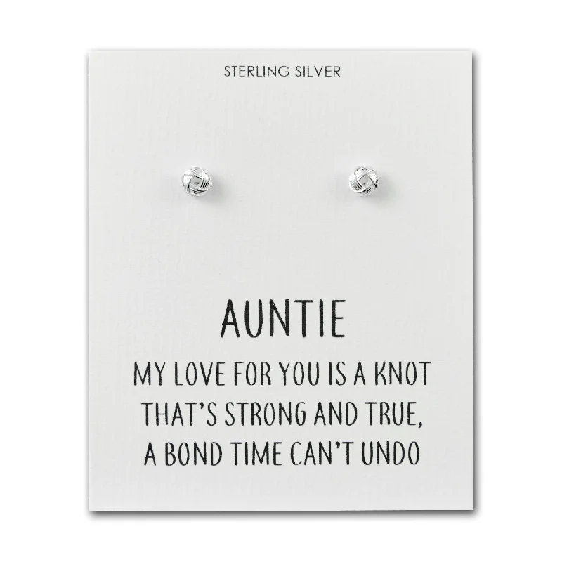 elegant gemstone earrings -Sterling Silver Auntie Quote Knot Earrings