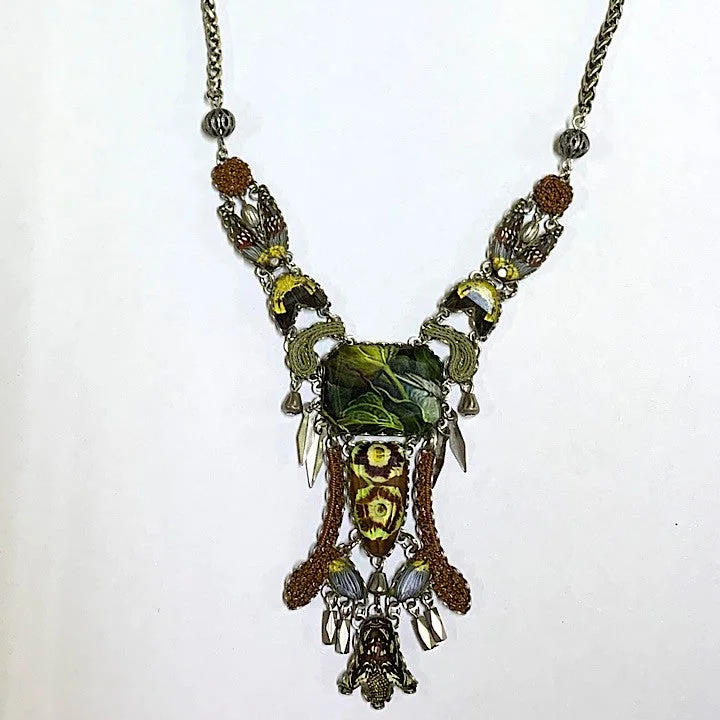 gemstone necklaces with gold chain -AYALABAR BROWNS YELLOW GREENS NECKLACE