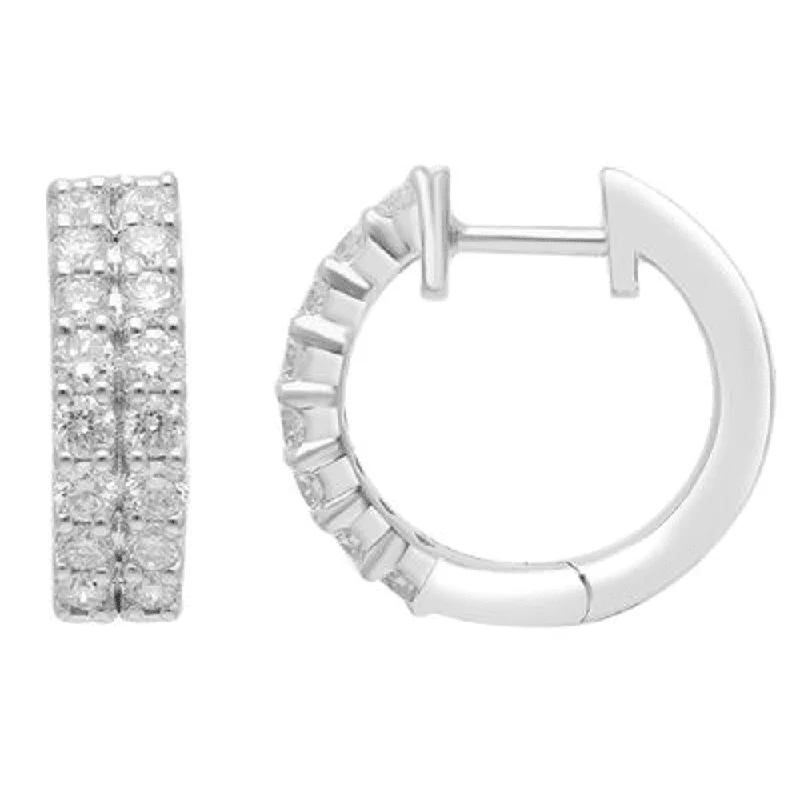 dangling pearl earrings for women -Double Row Hoop Earrings with 1.00ct of Laboratory Grown Diamonds in Sterling Silver and Platinum