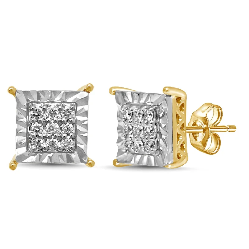 personalized earrings for women -Brilliant Claw Square Look Stud Earrings with 0.10ct of Diamonds in 9ct Yellow Gold