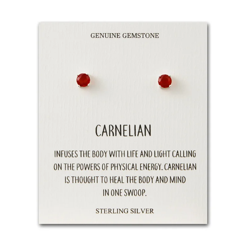 luxury drop earrings for women -Sterling Silver Carnelian Gemstone Earrings with Quote Card