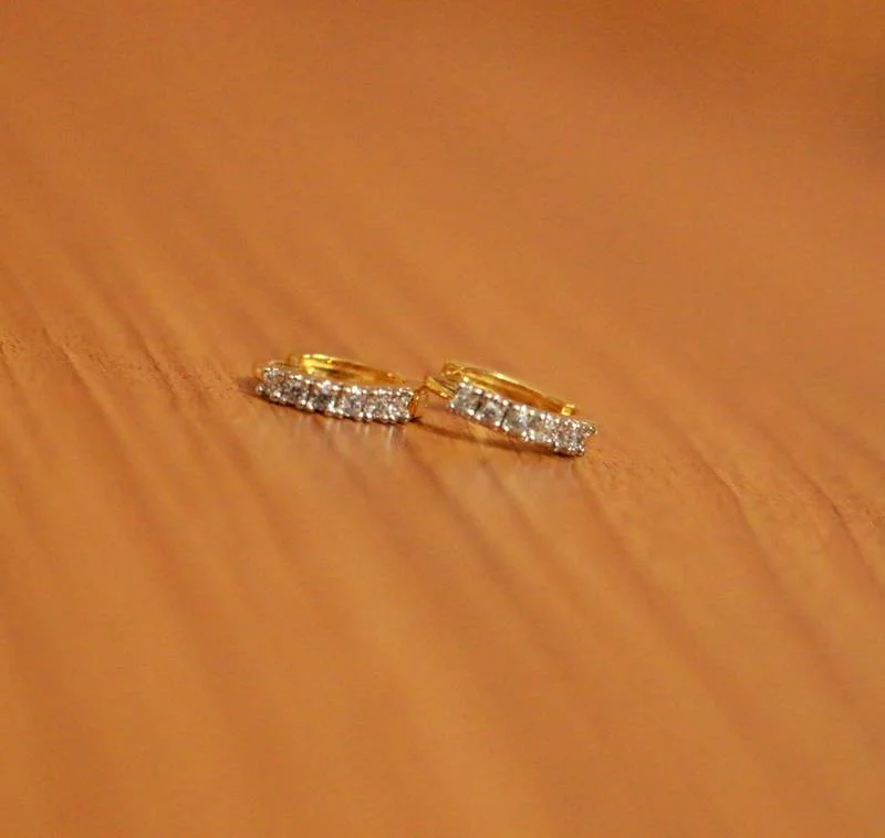 hoop earrings with diamonds -Gold Plated American Diamond Studded Hoops