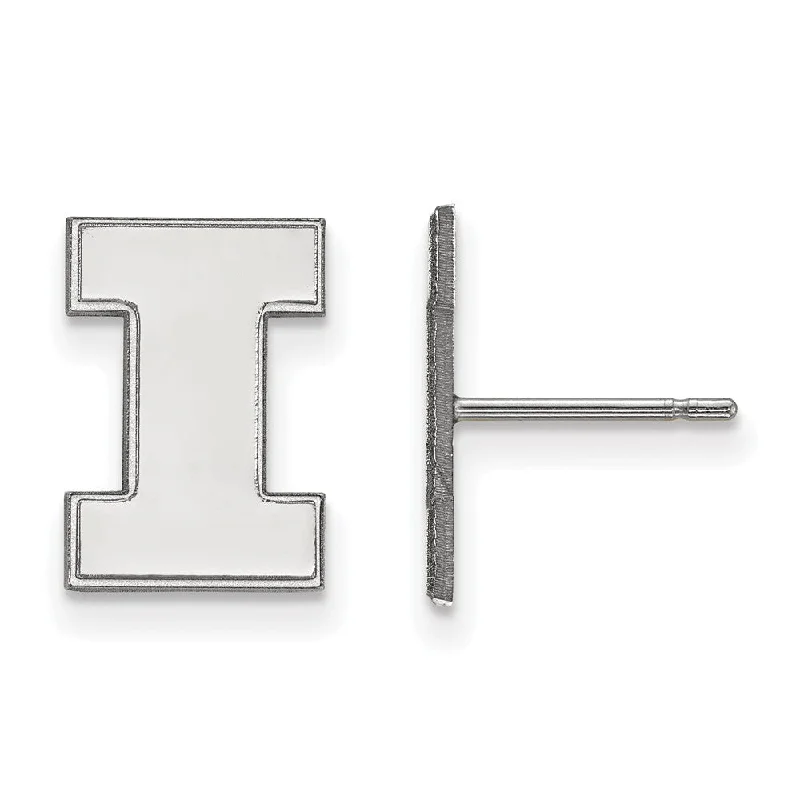 hoop earrings for women -Sterling Silver University of Illinois Small Initial I Post Earrings