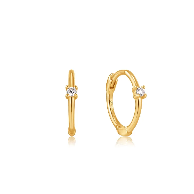 crystal drop earrings for women -Ania Haie 14kt Gold Single Natural Diamond Huggie Hoop Earrings