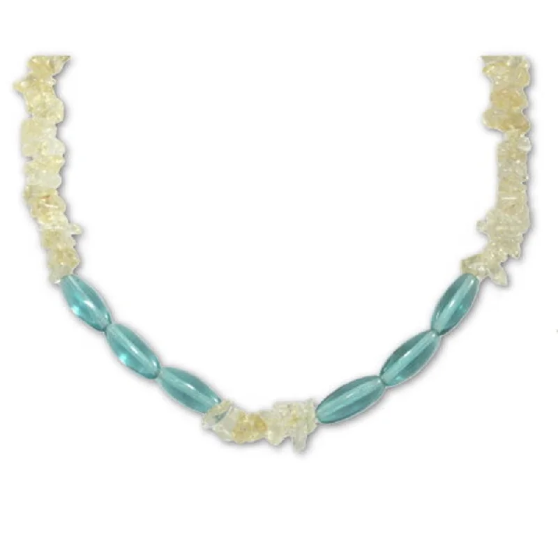 anniversary necklaces for women -Yellow Citrine Necklace with Aqua Czech Beads Sterling Silver