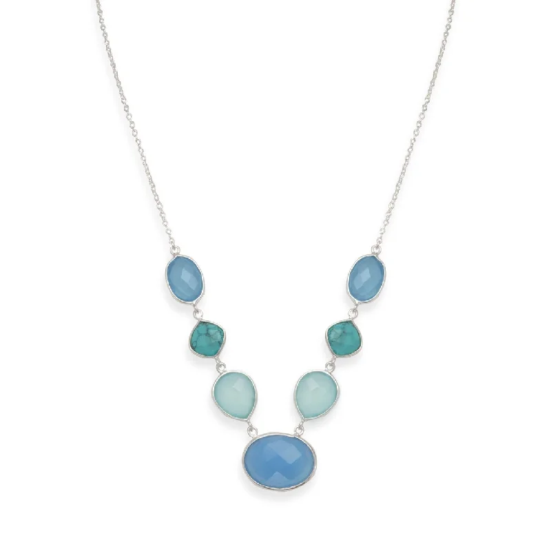 minimalist necklaces for women -Sterling Silver Stabilized Turquoise and Chalcedony Oceans Necklace