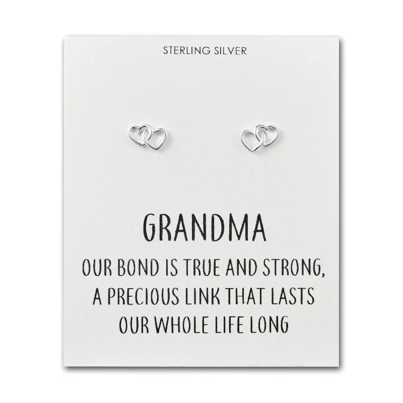 trendy earrings for women -Sterling Silver Grandma Quote Heart Link Earrings