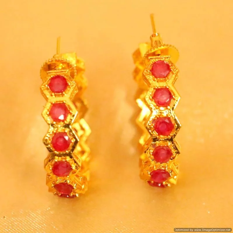 evening earrings for women -Ruby Gold Plated Hoops