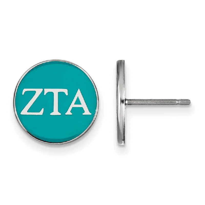 wedding earrings for women -Sterling Silver, Blue-Green Enamel Zeta Tau Alpha Post Earrings